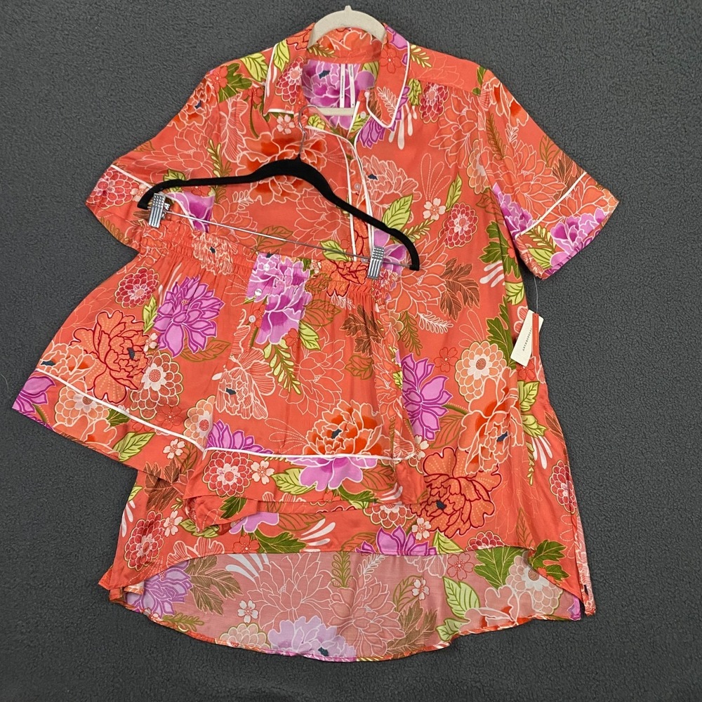 Anthropologie Pajama Set size Medium Satin Floral Shorts Top Soft Sleep NWT
